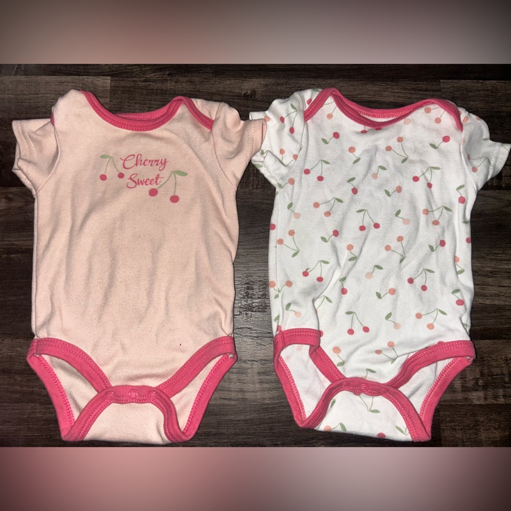 Chick Pea Pink and White Cherry Onesie 3-6 months